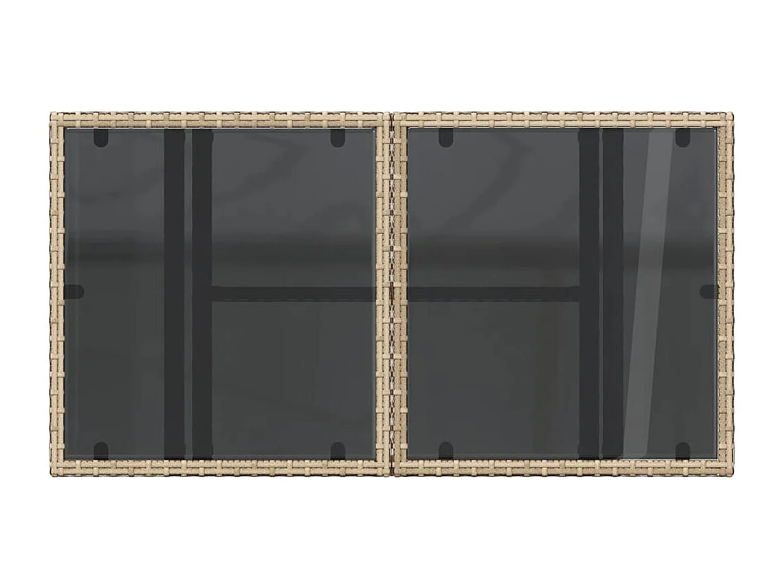 Table de jardin dessus en verre beige 100x55x73 cm poly rotin