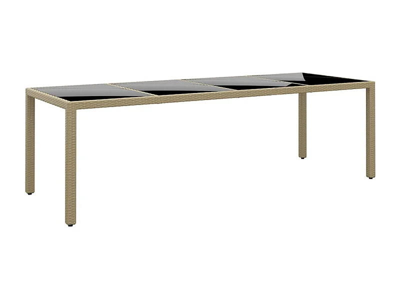 Table de jardin avec dessus en verre beige résine tressée