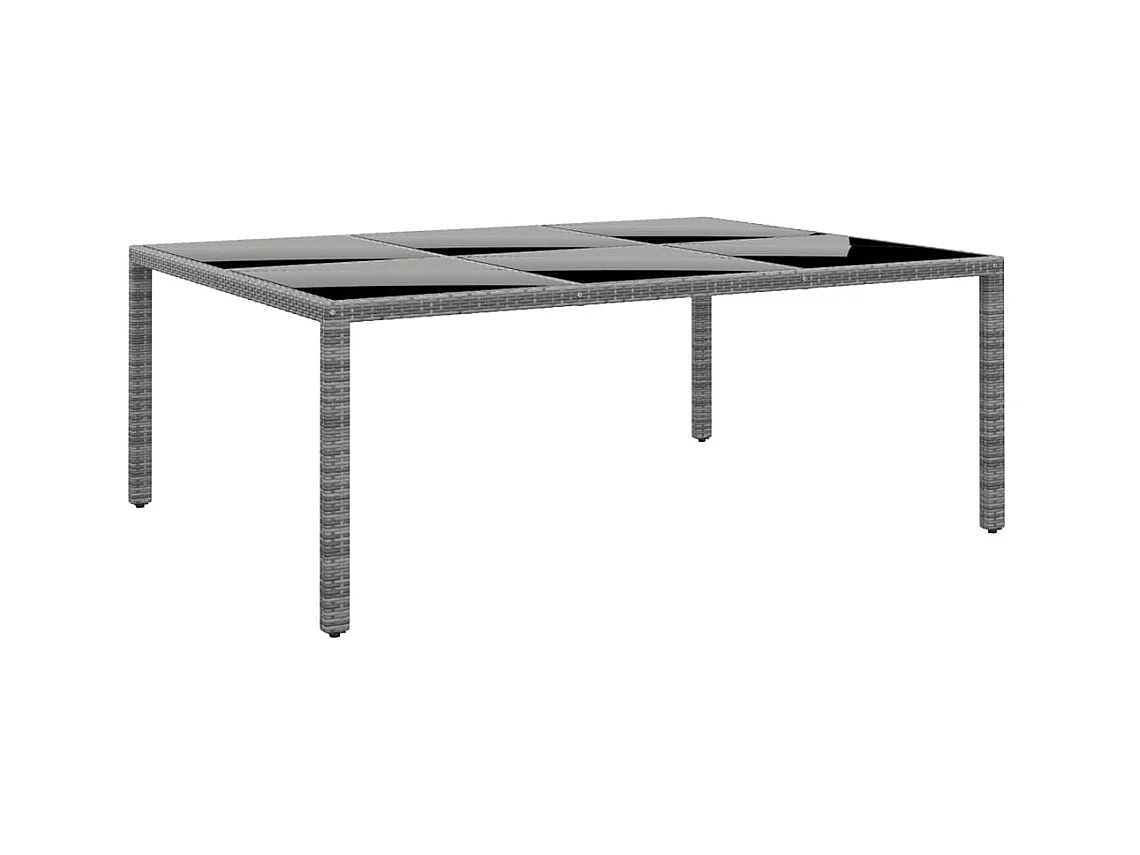 Table de jardin 200x150x75 cm Verre trempé/résine tressée Gris
