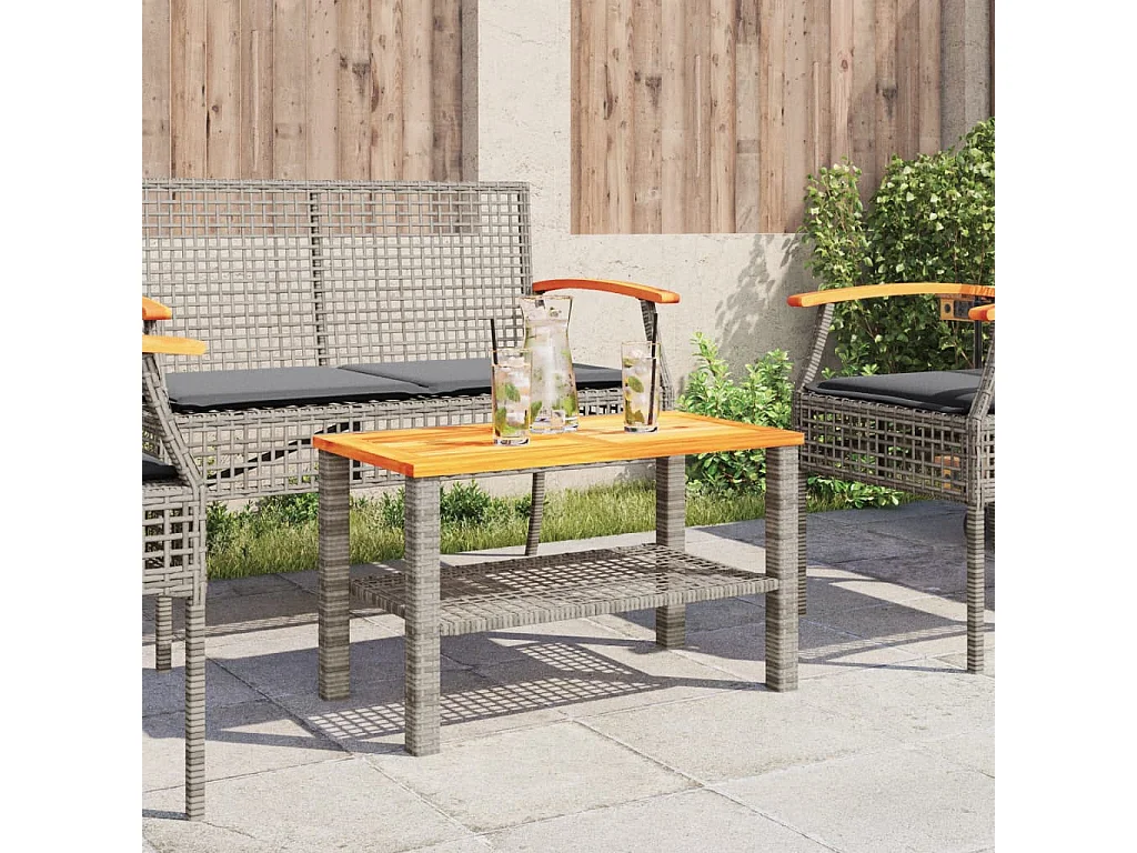 Mesa de jardim 70x38x42 cm vime PE e madeira de acácia cinza