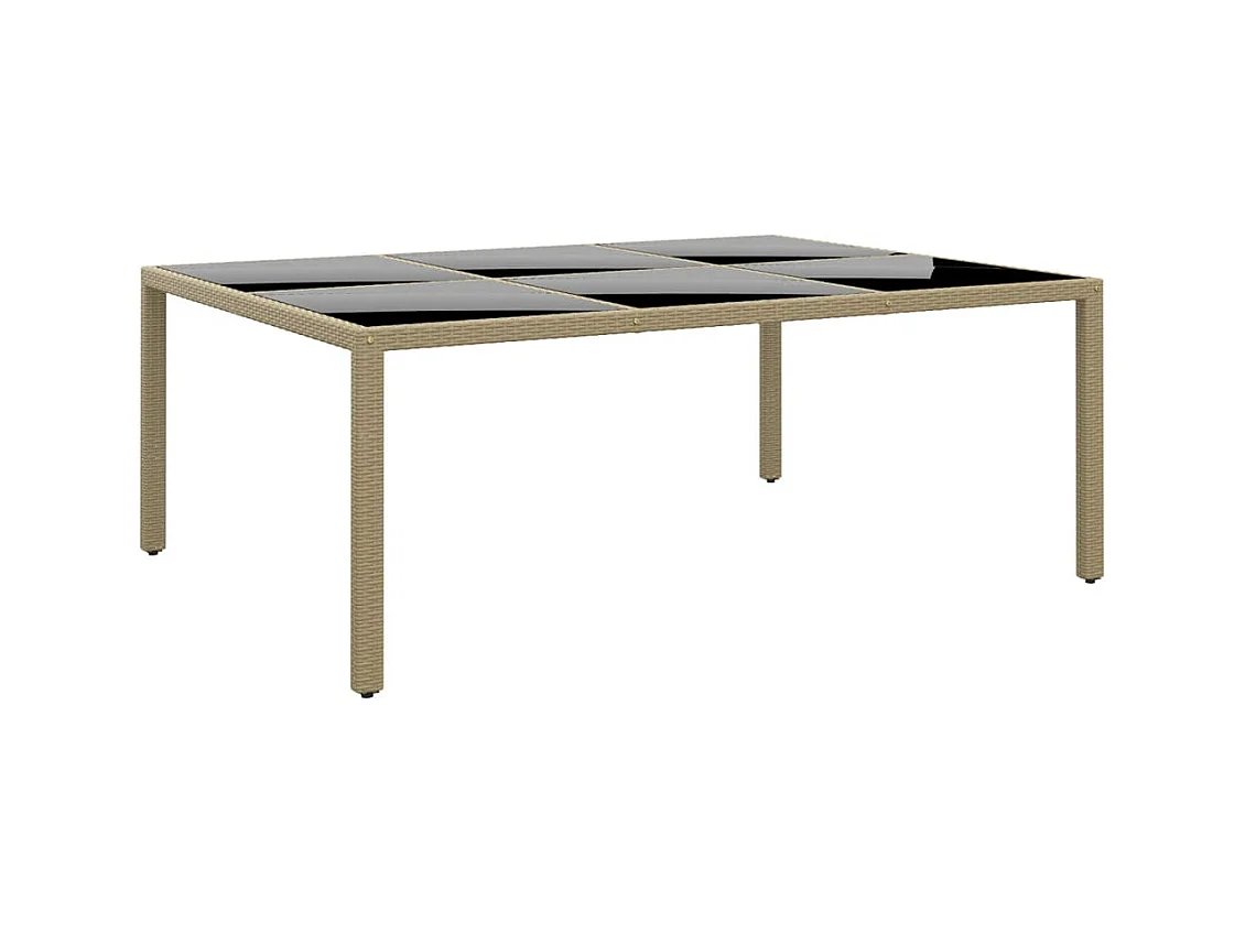 Table de jardin 200x150x75 cm Verre trempé/résine tressée Beige