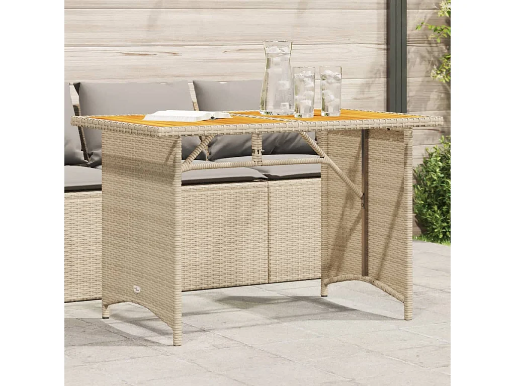 Mesa de jardim com tampo de madeira 110x68x70 cm vime PE bege
