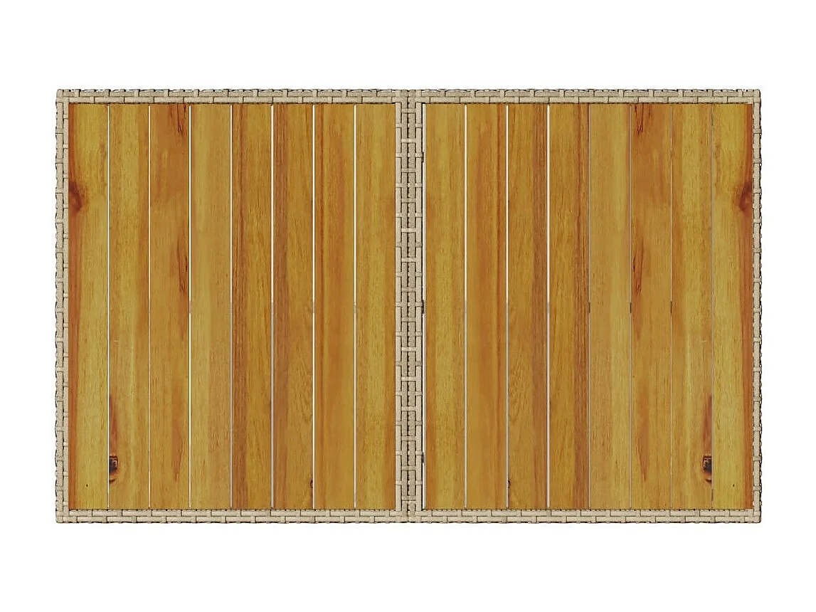 Mesa de jardim com tampo de madeira 110x68x70 cm vime PE bege