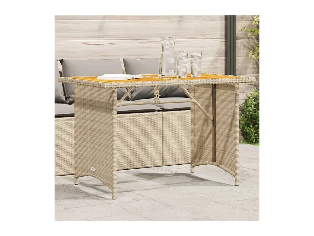 Table de jardin avec dessus en bois noir 110x68x70 cm rotin