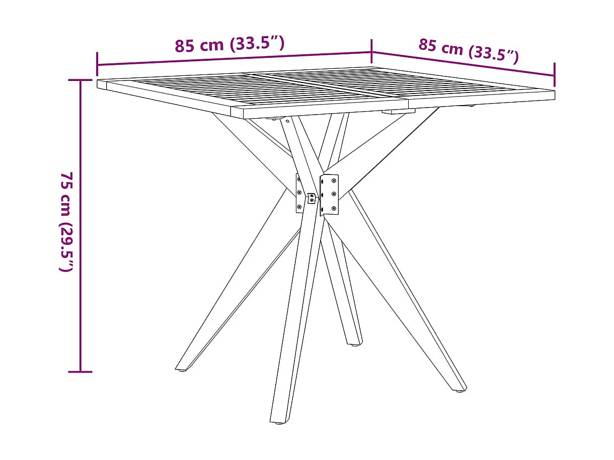 Table de jardin carrée 85x85x75 cm bois d'acacia solide