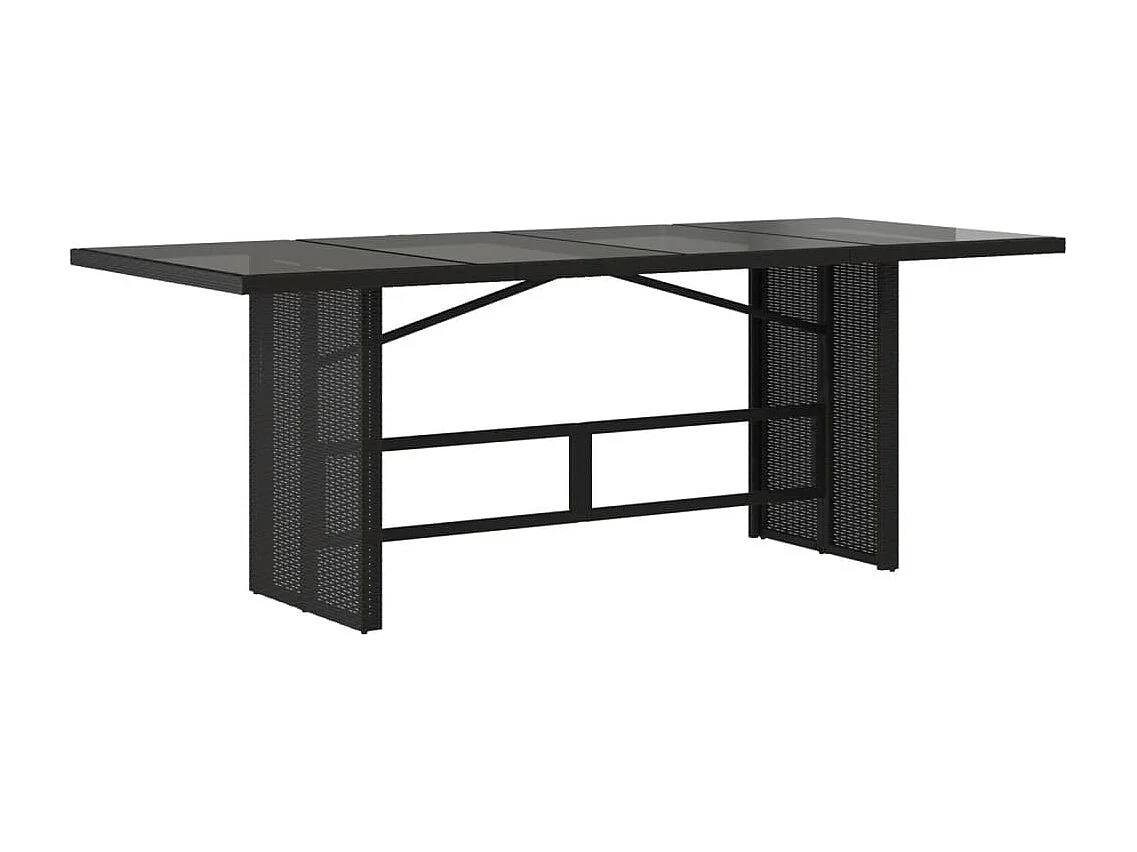 Table de jardin dessus en verre noir 190x80x74cm résine tressée