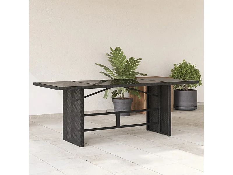 Mesa de jardim com tampo de vidro 190x80x74 cm vime PE preto