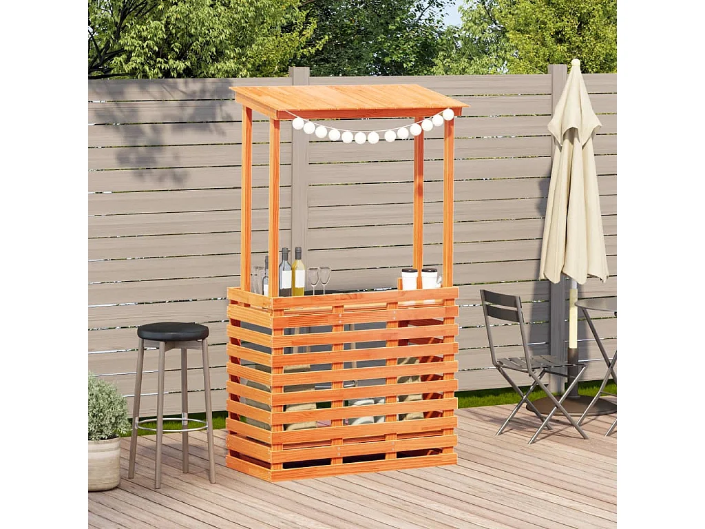 Mesa de bar para exterior com telhado madeira maciça castanho