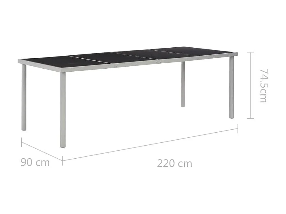 Mesa de jardín de jardín de acero negra 220x90x74,5 cm