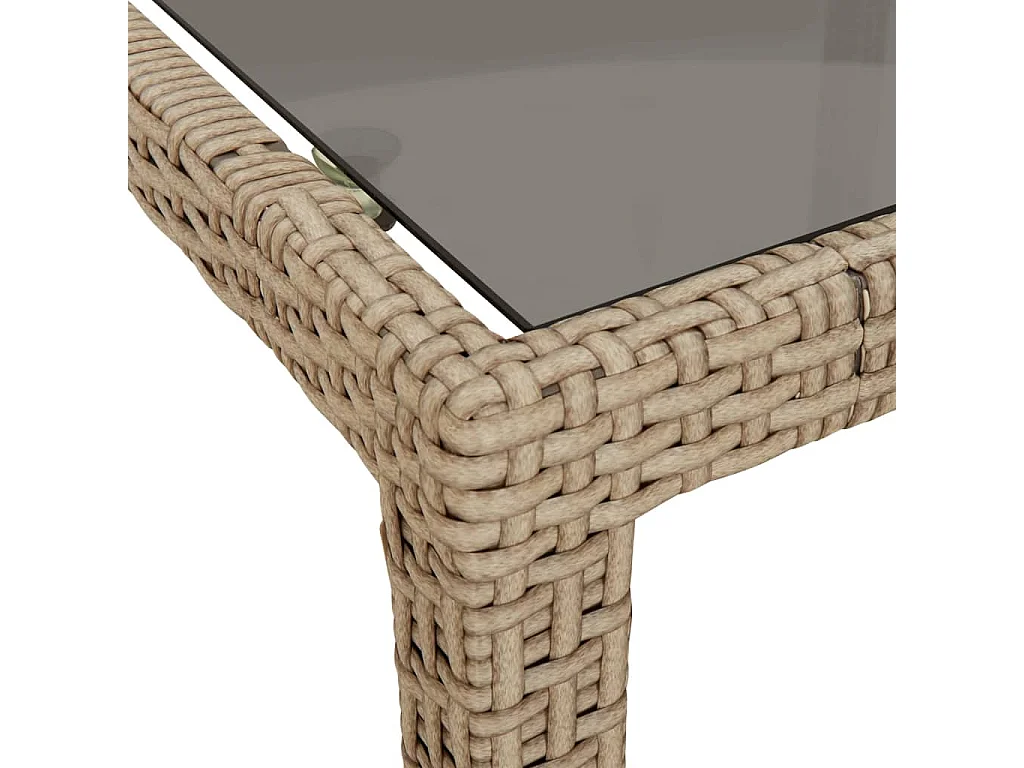 Table de jardin 150x90x75 cm Verre trempé/résine tressée Beige
