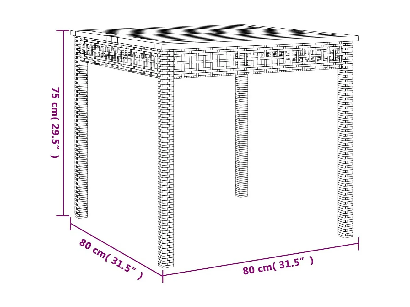 Mesa de jardim 80x80x75 cm vime PE e madeira de acácia bege