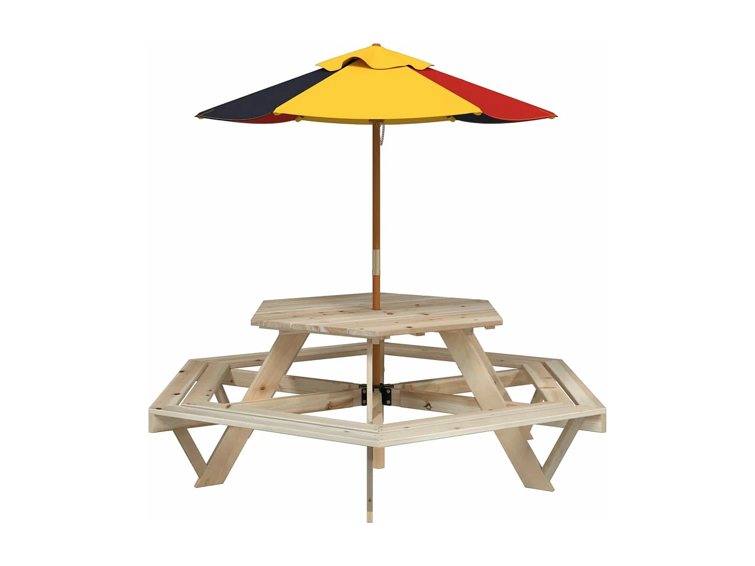 Table de pique-nique pour 6 enfants avec parasol hexagone sapin