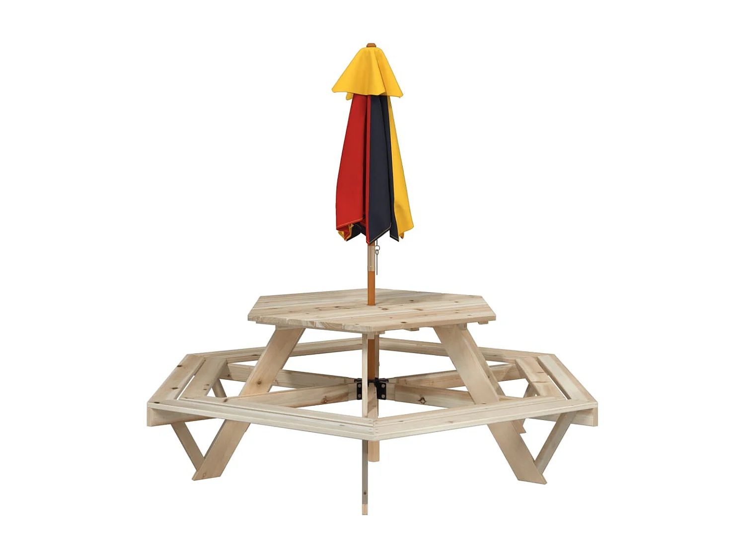 Table de pique-nique pour 6 enfants avec parasol hexagone sapin