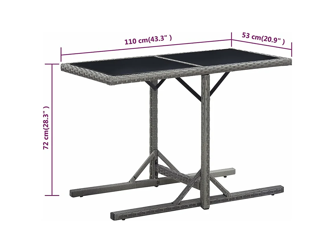 Mesa de jardín vidrio y ratán sintético antracita 110x53x72 cm