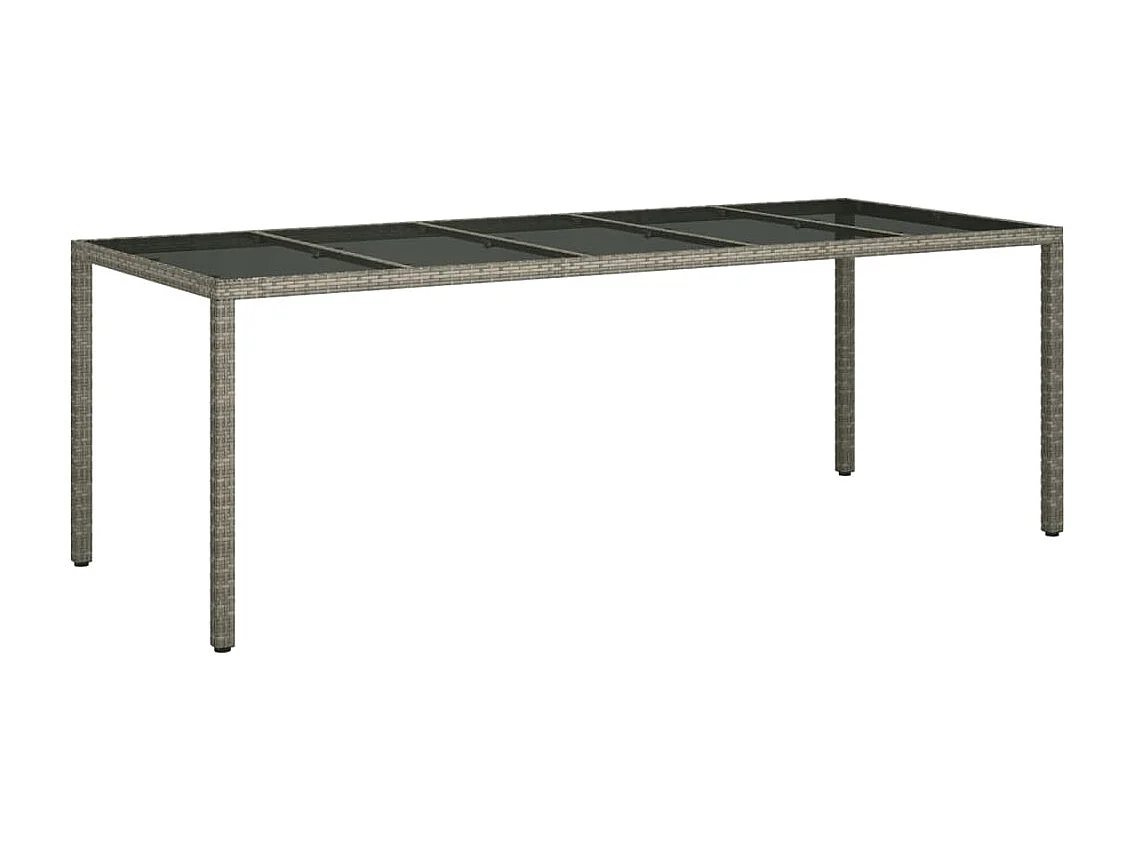 Table de jardin Gris 250x100x75 cm Verre trempé et poly rotin