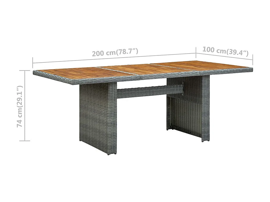 Table de jardin Gris clair Résine tressée et bois d'acacia