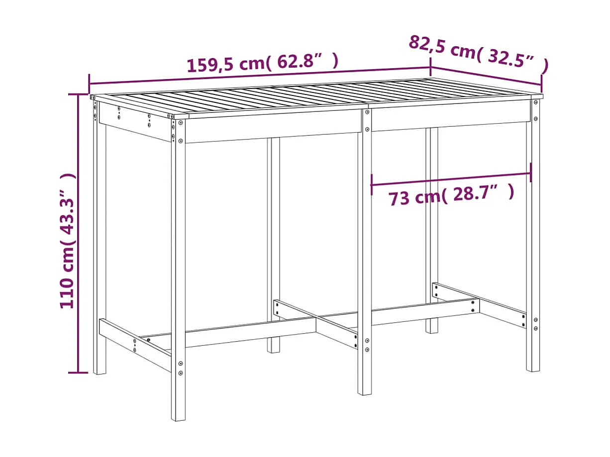 Table de jardin 159,5x82,5x110 cm bois massif de pin