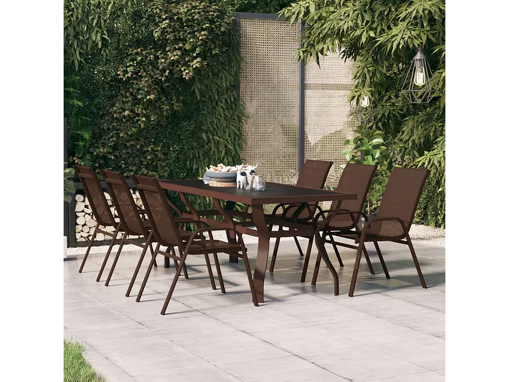 Mesa de jardim 180x80x70 cm aço e vidro castanho/preto