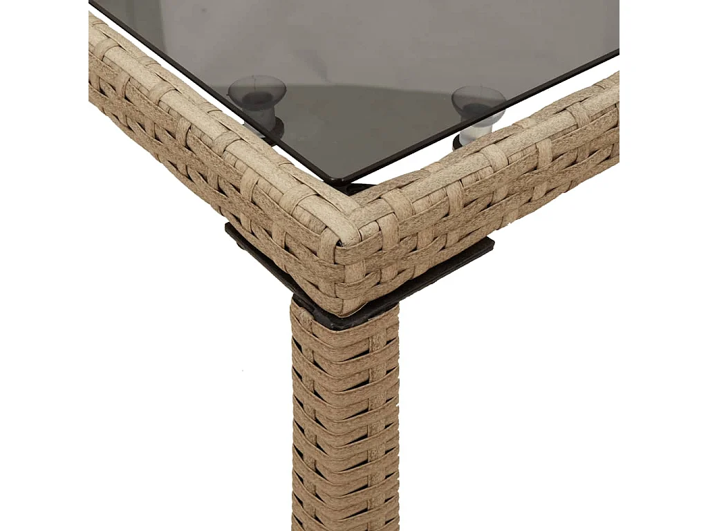 Table de jardin dessus en verre beige 115x54x74 cm poly rotin