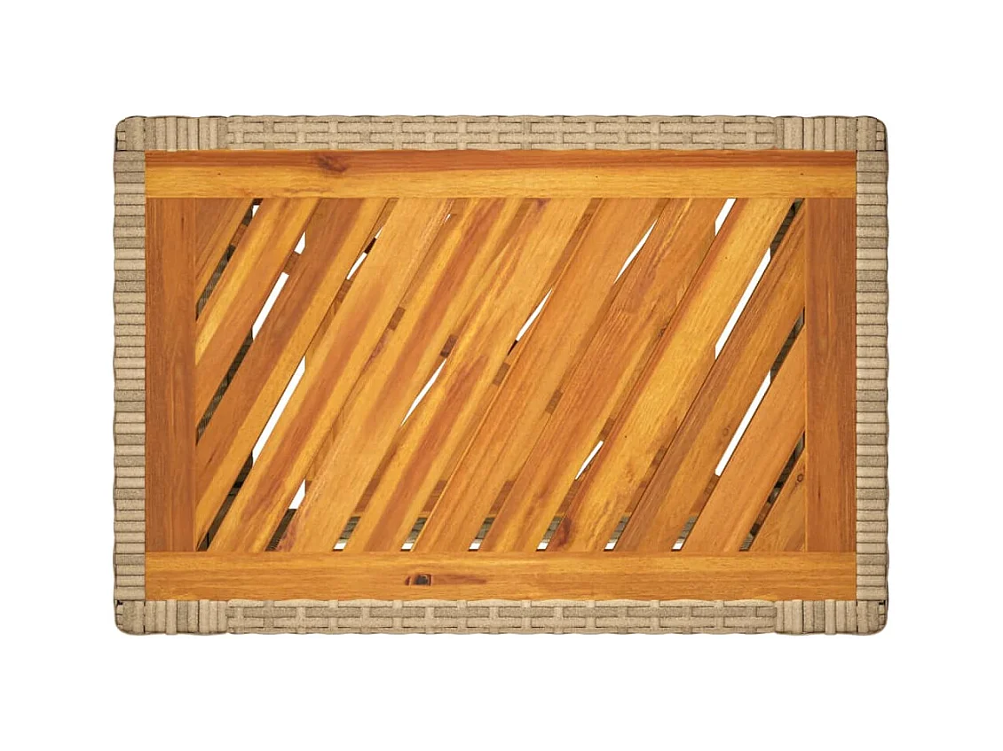 Mesa auxiliar jardín tapa madera ratán PE beige 60x40x75 cm