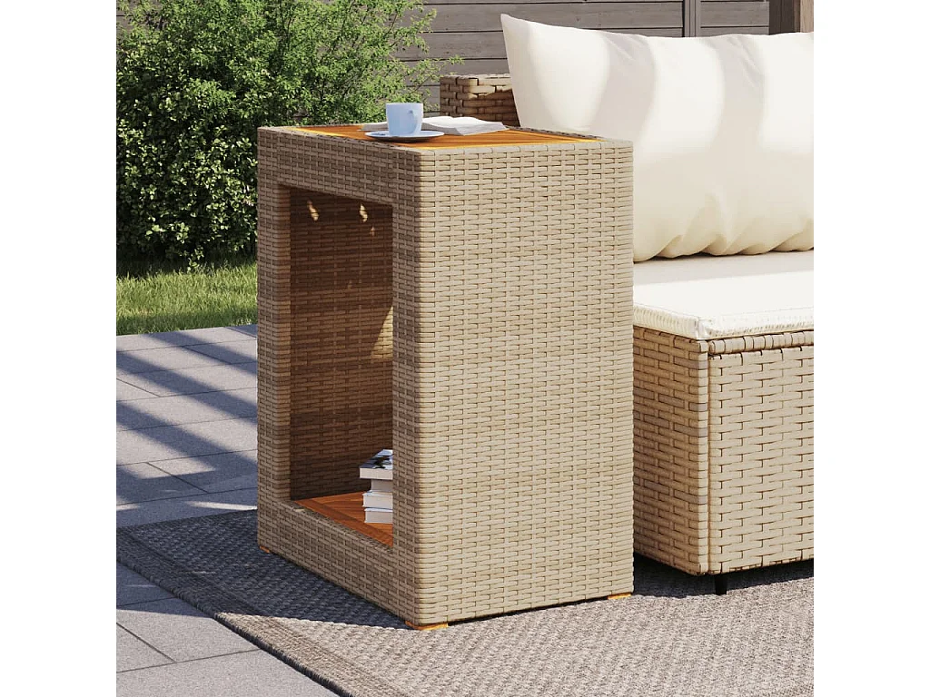 Table d'appoint de jardin dessus en bois beige 60x40x75 cm