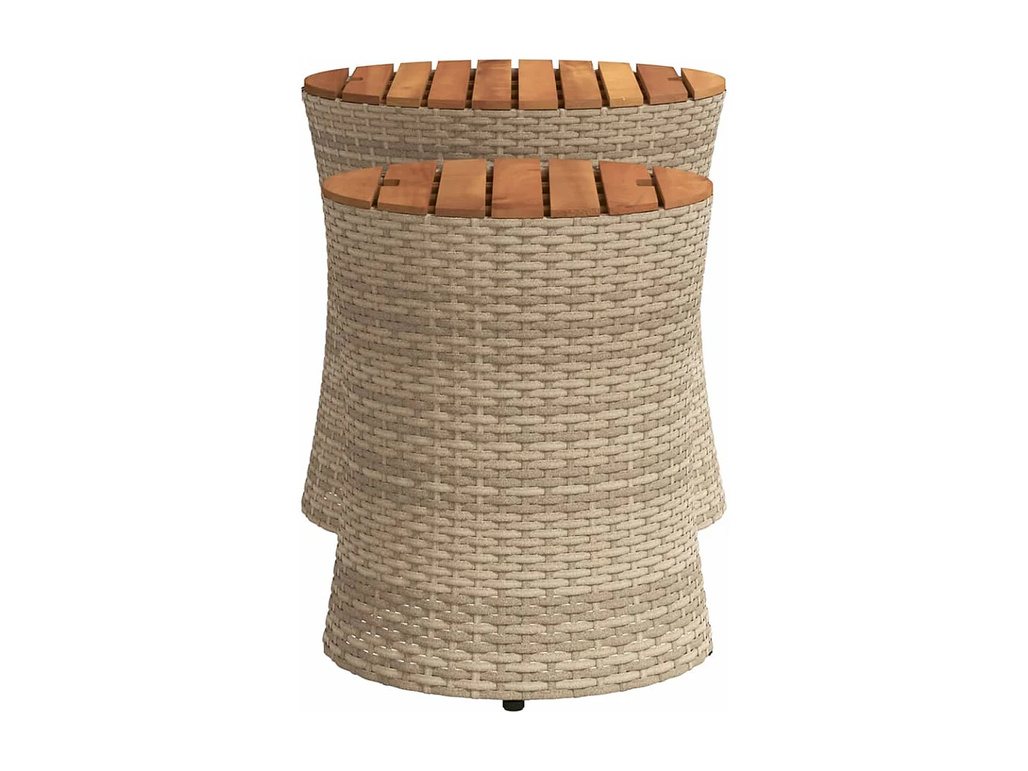 Tables d'appoint de jardin 2pièces dessus en bois beige poly rotin