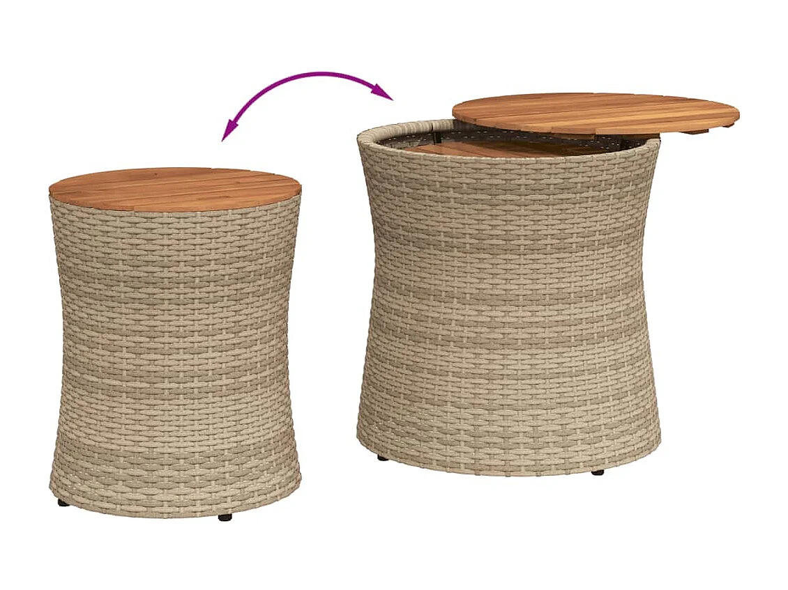 Tables d'appoint de jardin 2pièces dessus en bois beige poly rotin