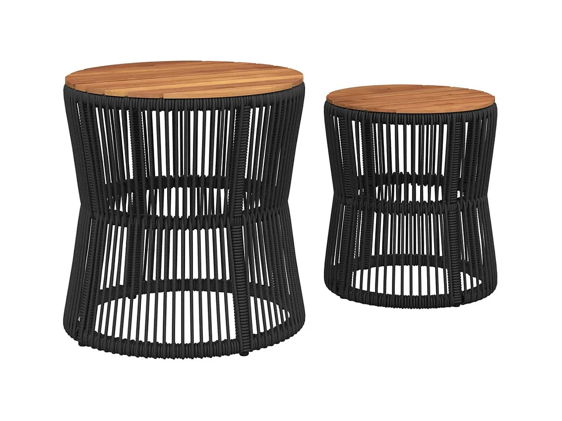 Tables d'appoint de jardin 2 pièces dessus en bois noir poly rotin