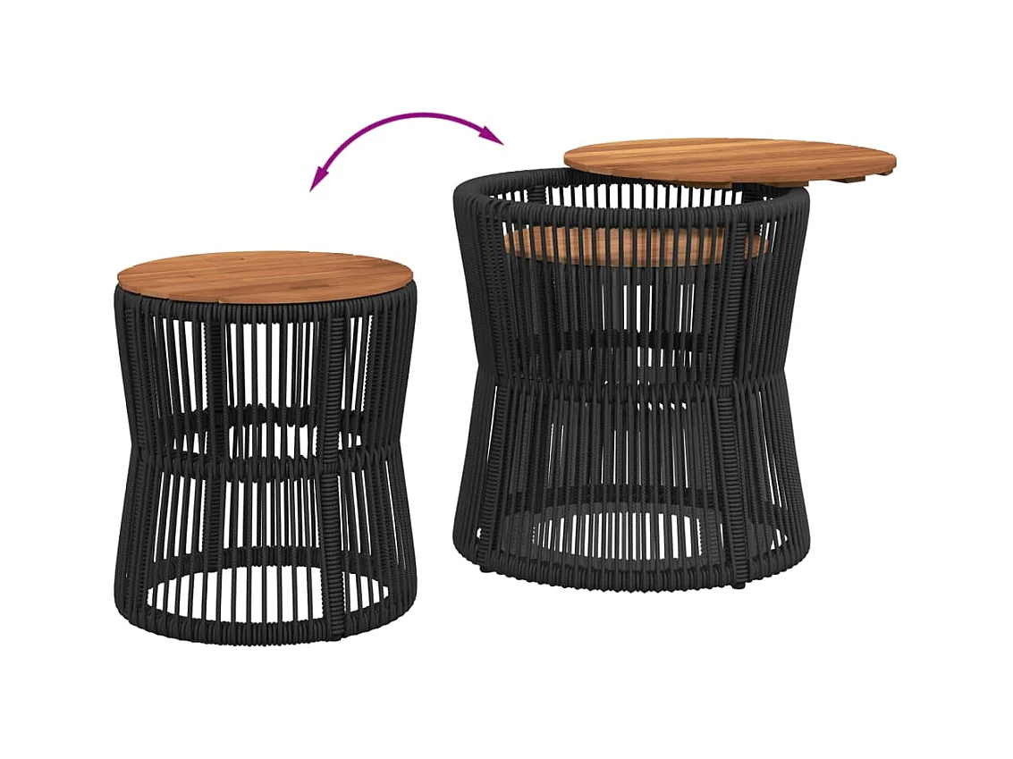 Tables d'appoint de jardin 2 pièces dessus en bois noir poly rotin
