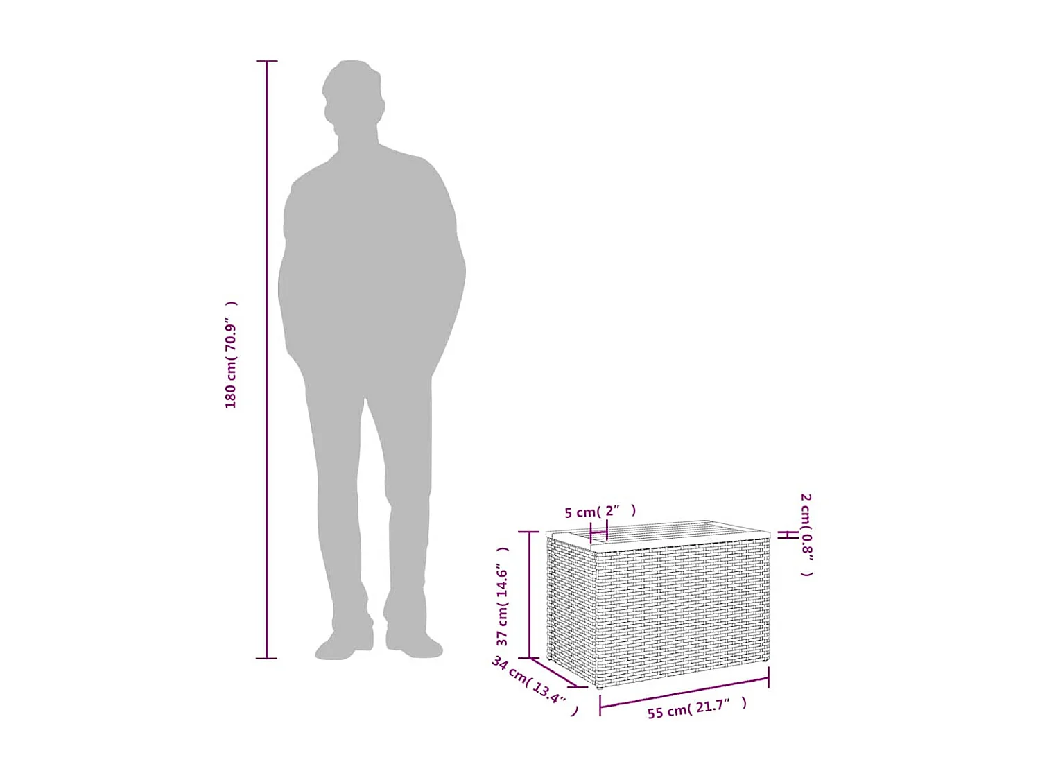 Mesas auxiliares de jardín 2 unidades ratán madera gris 55x34x37 cm