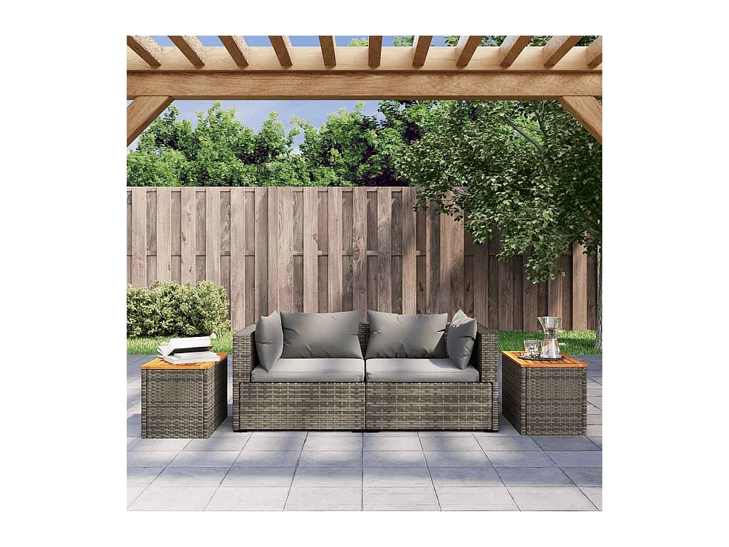 Tables d'appoint de jardin 2 pièces gris rotin bois massif