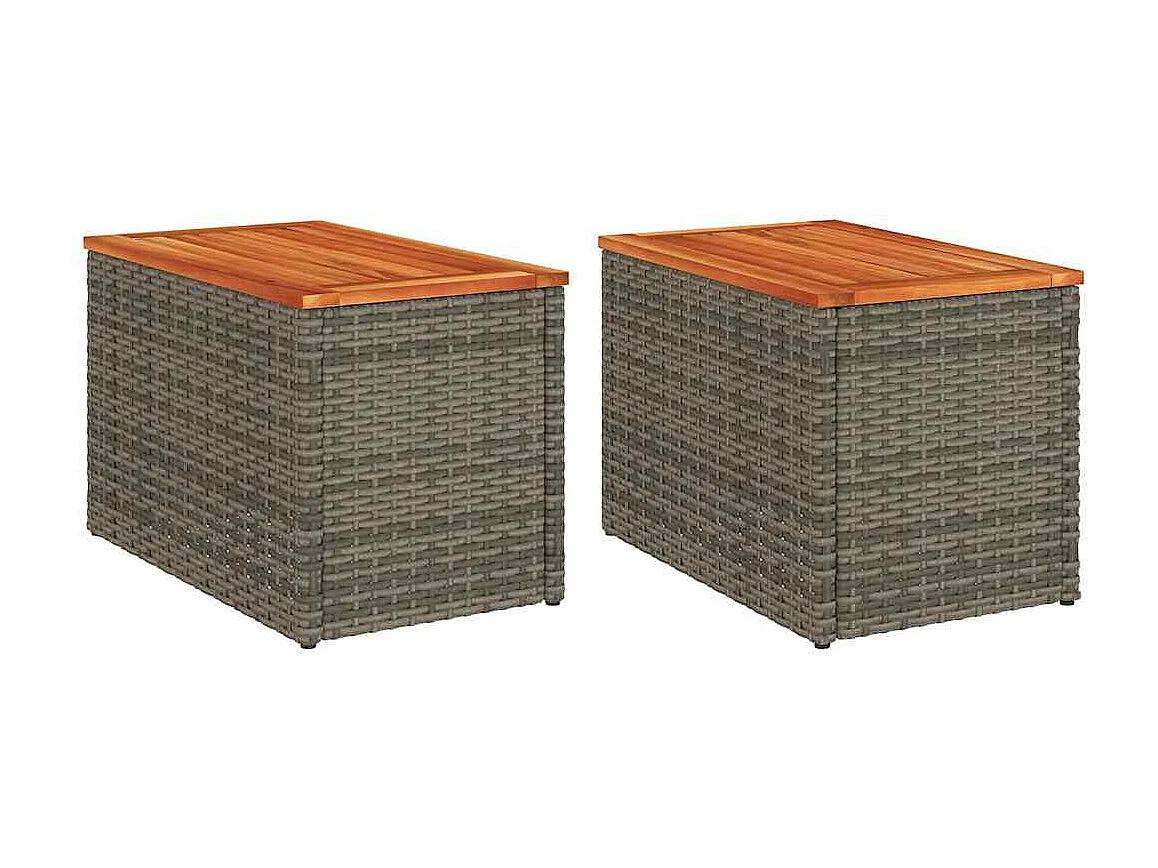 Tables d'appoint de jardin 2 pièces gris rotin bois massif