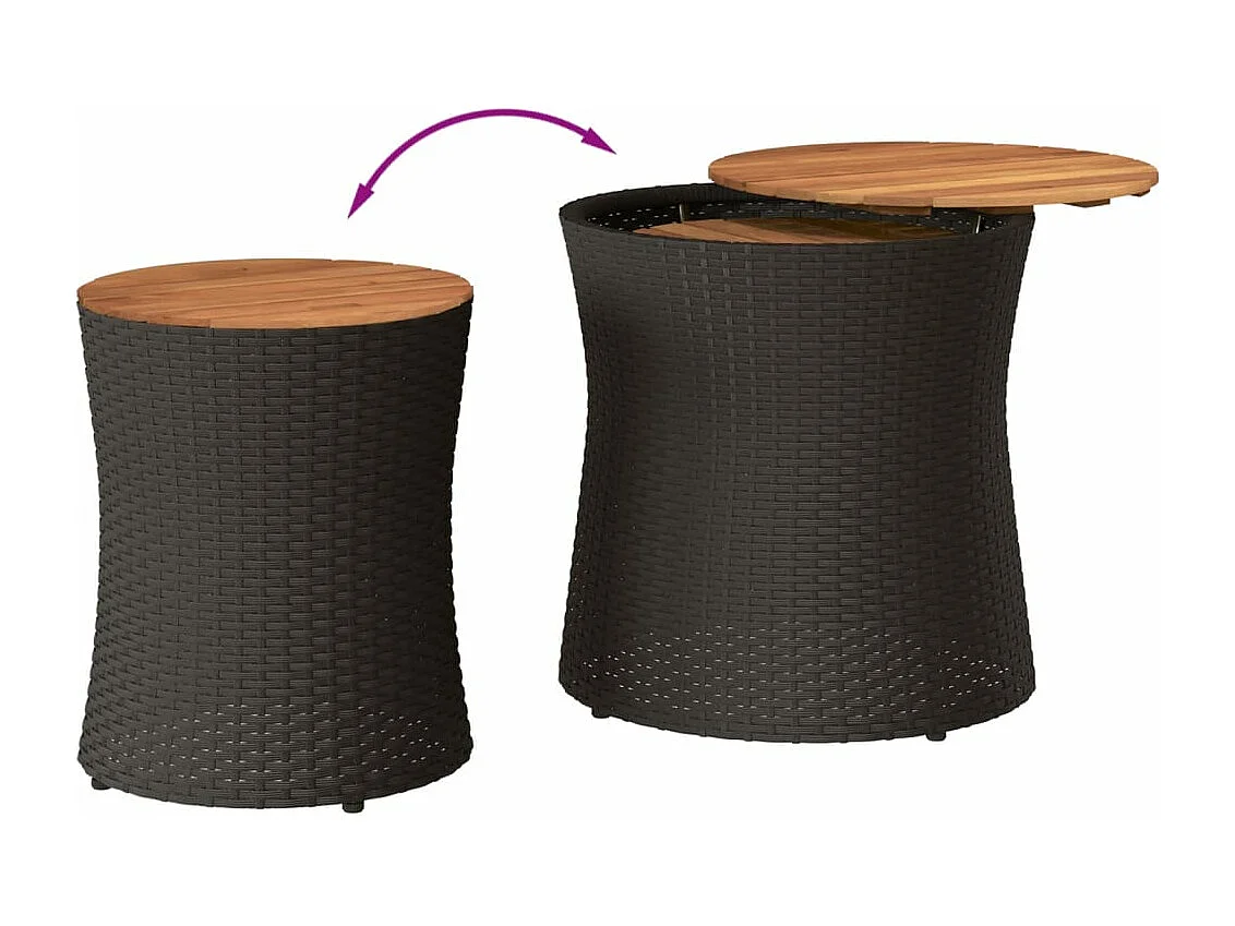 Tables d'appoint de jardin 2 pièces dessus en bois noir poly rotin