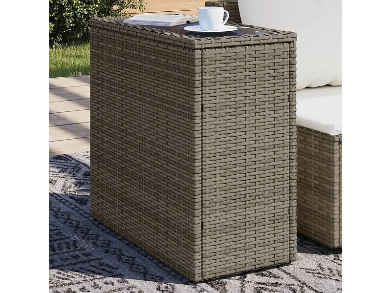 Mesa auxiliar jardín tapa vidrio ratán PE gris 58x27,5x55 cm