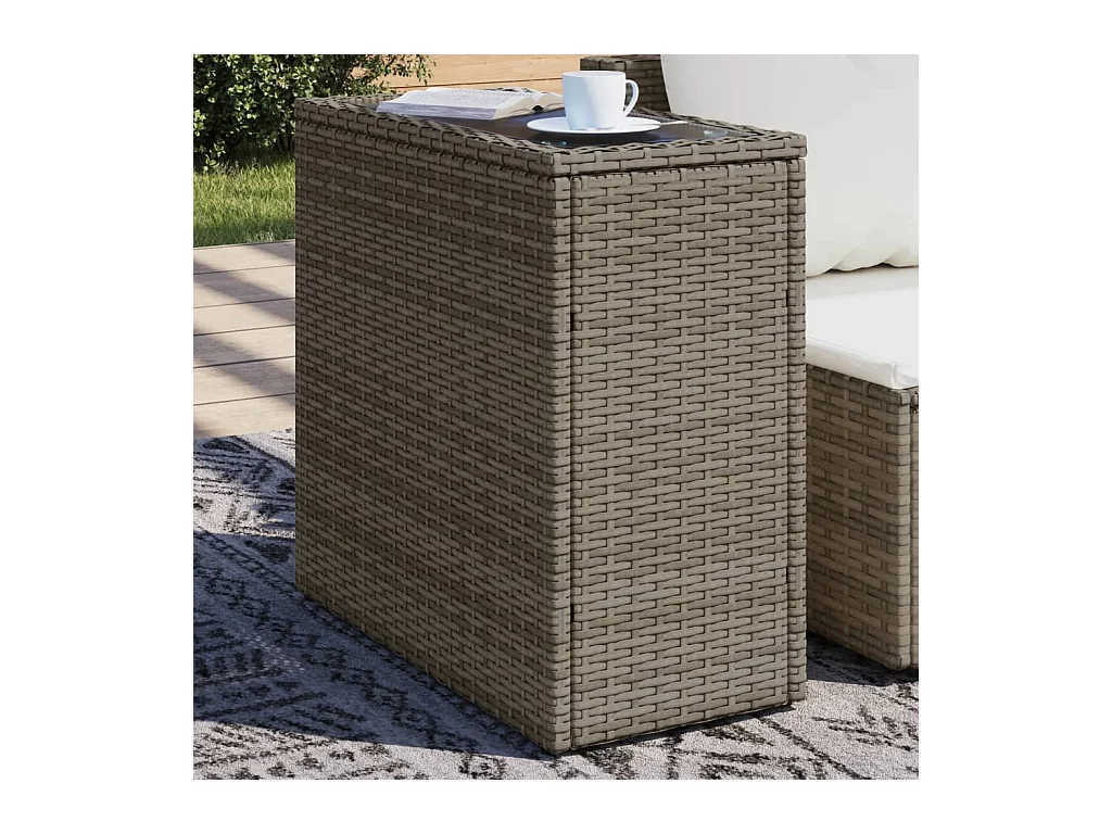 Table d'appoint de jardin avec dessus en verre gris rotin