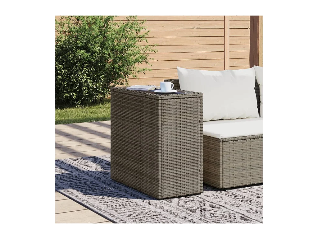 Table d'appoint de jardin avec dessus en verre gris rotin