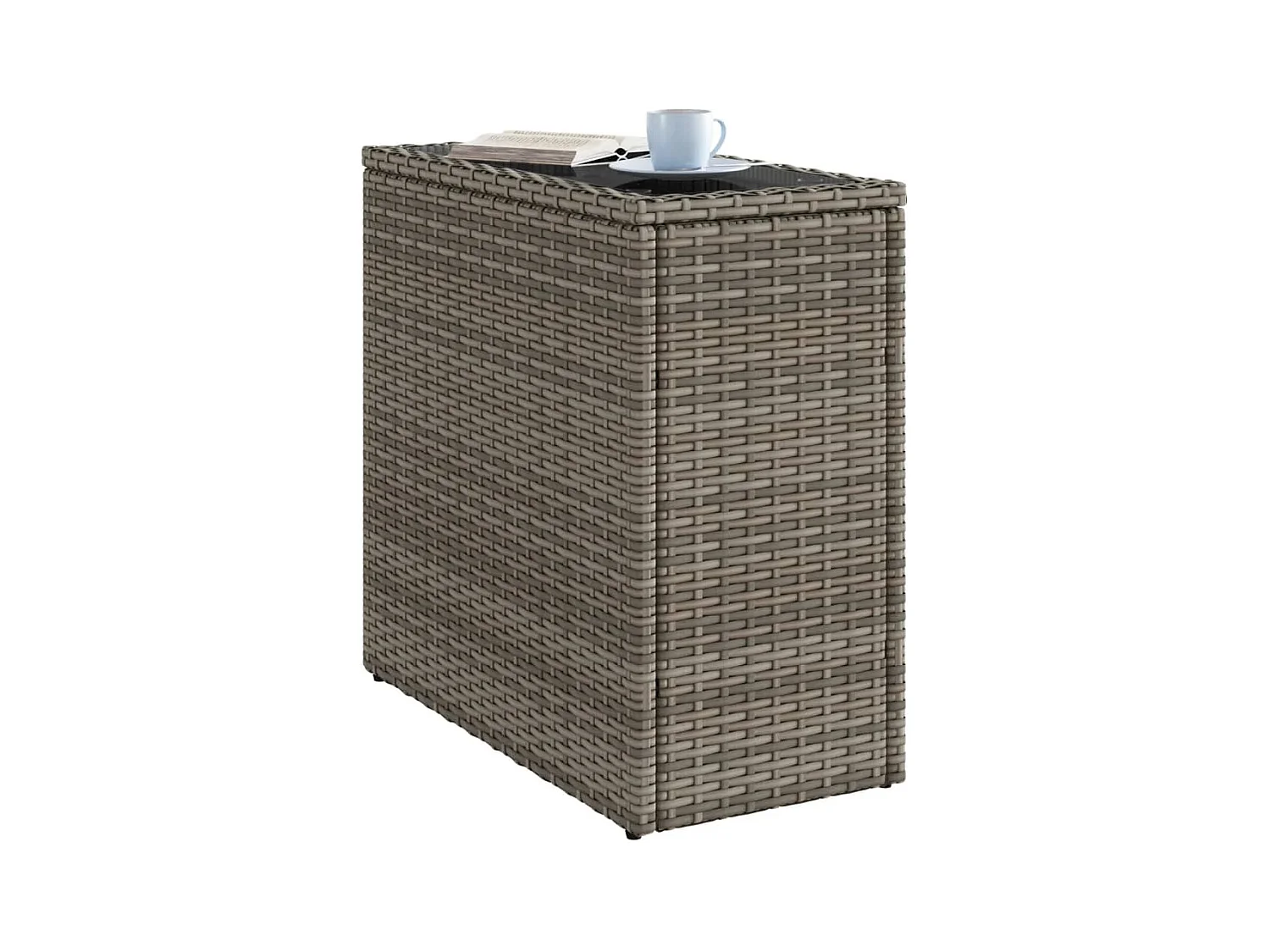 Table d'appoint de jardin avec dessus en verre gris rotin