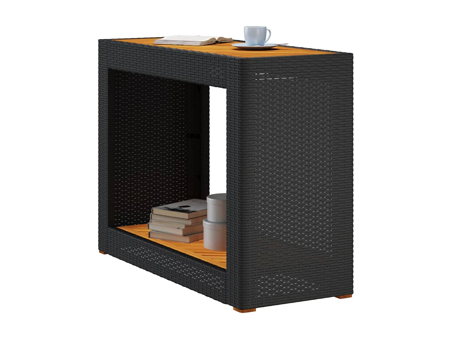 Mesa auxiliar jardín tapa madera ratán PE negro 100x40x75 cm