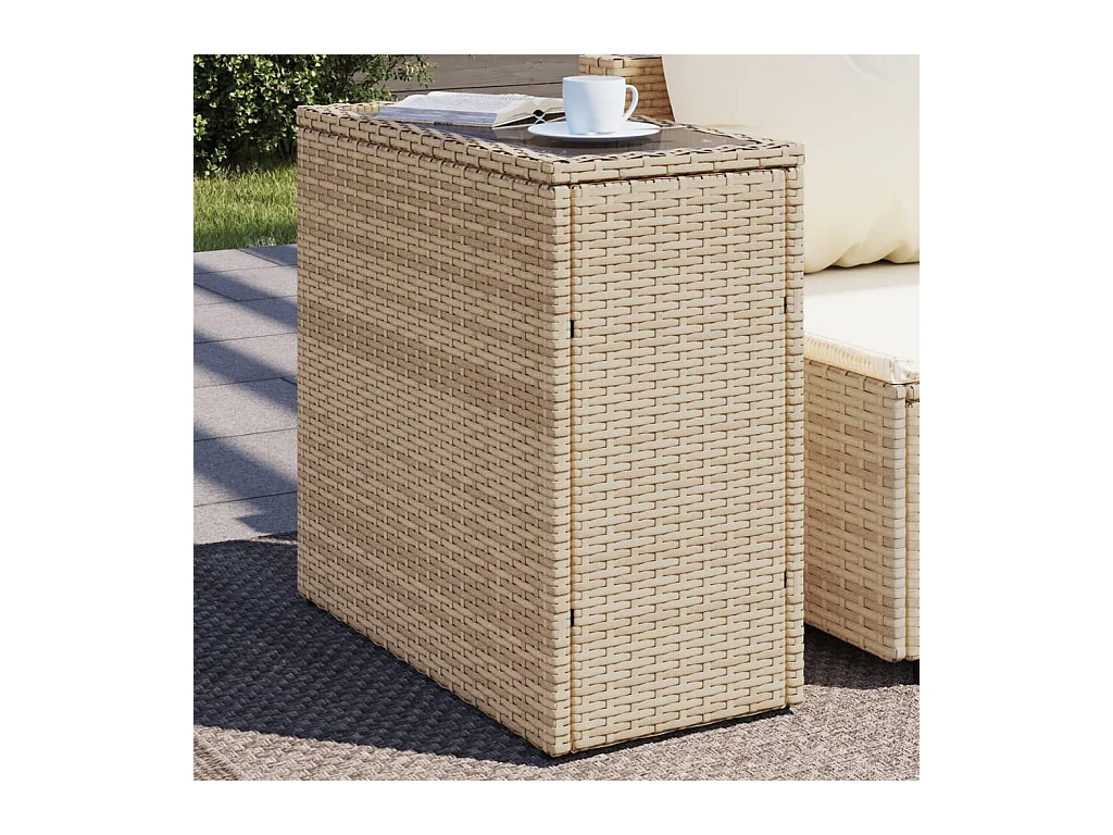 Table d'appoint de jardin avec dessus en verre beige rotin