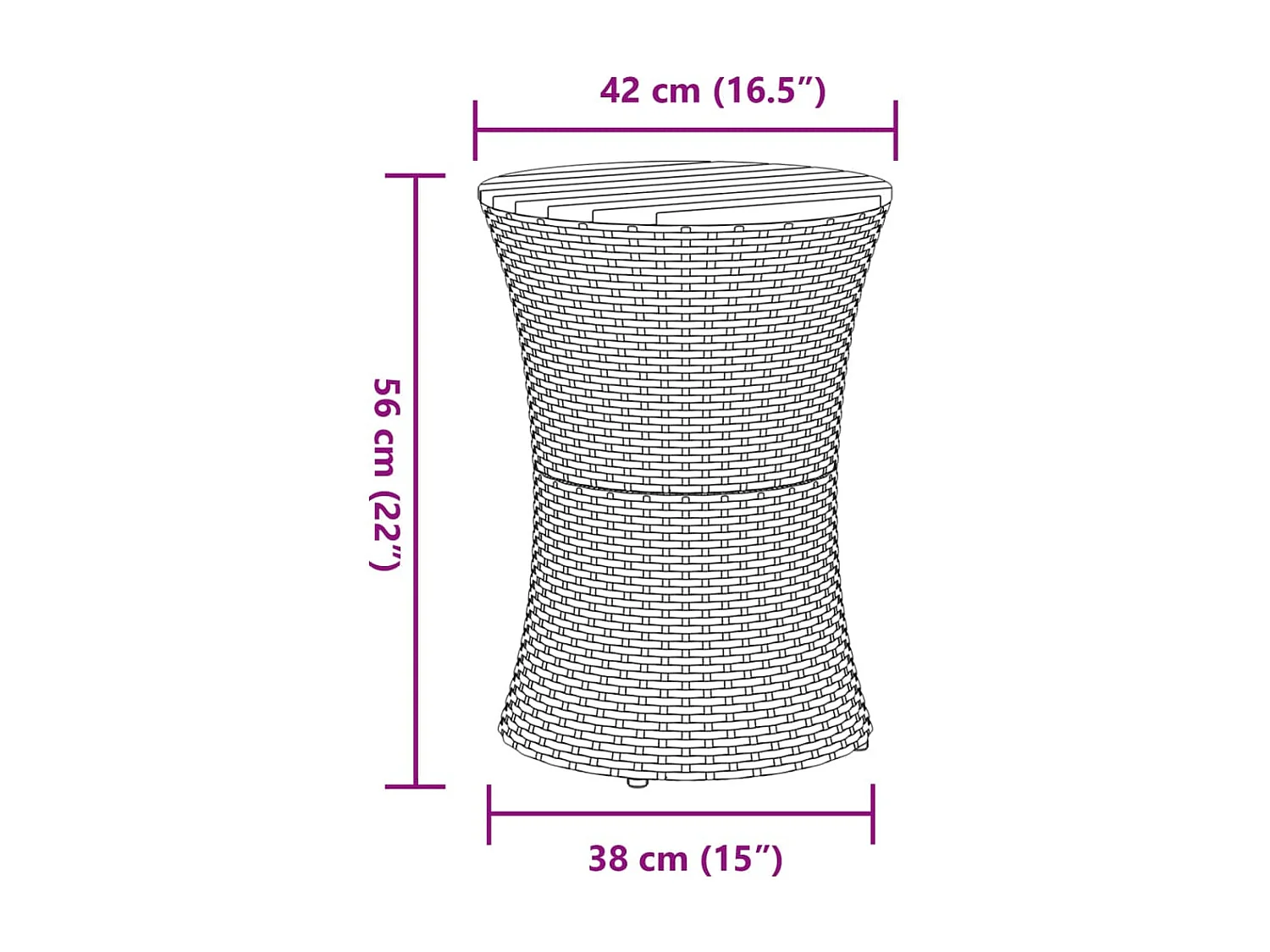 Mesa de jardín forma de tambor ratán sintético y madera beige