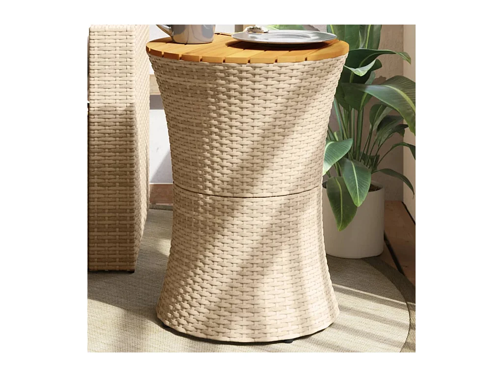 Table d'appoint de jardin forme tambour beige rotin bois massif
