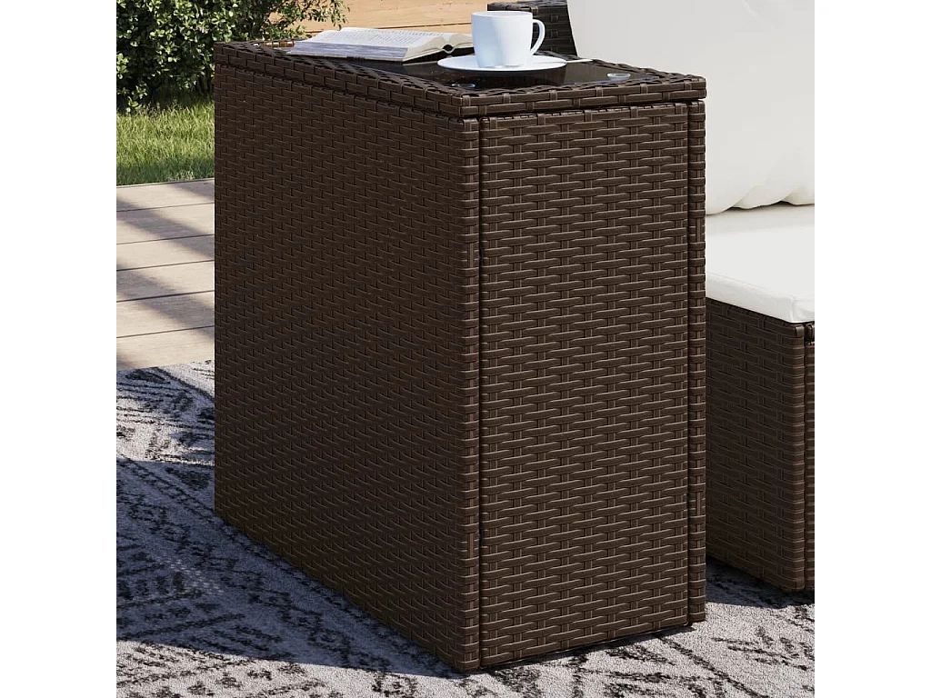 Mesa de apoio jardim tampo vidro 58x27,5x55 cm vime PE castanho