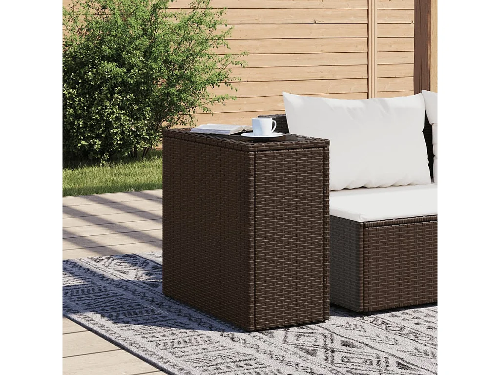 Mesa de apoio jardim tampo vidro 58x27,5x55 cm vime PE castanho