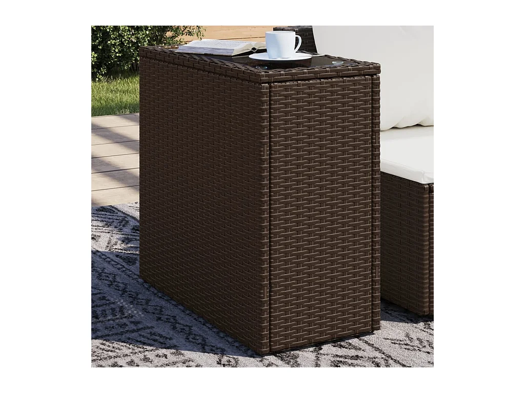 Table d'appoint de jardin avec dessus en verre marron rotin