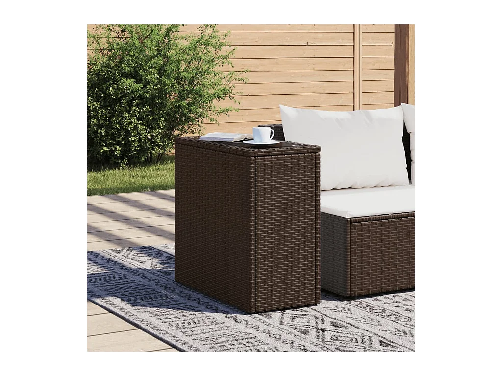 Table d'appoint de jardin avec dessus en verre marron rotin