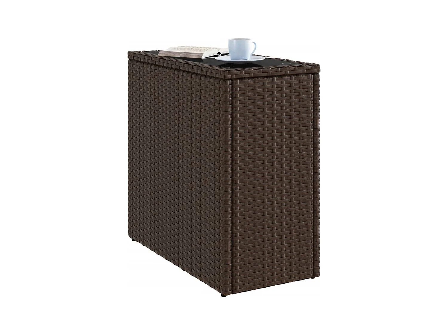 Table d'appoint de jardin avec dessus en verre marron rotin
