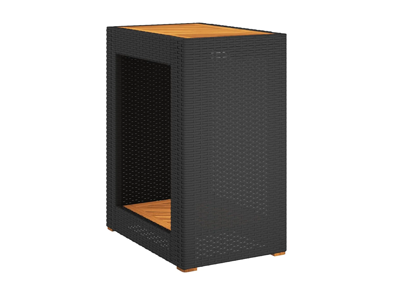 Tuinbijzettafel met houten blad 60x40x75 cm poly rattan zwart