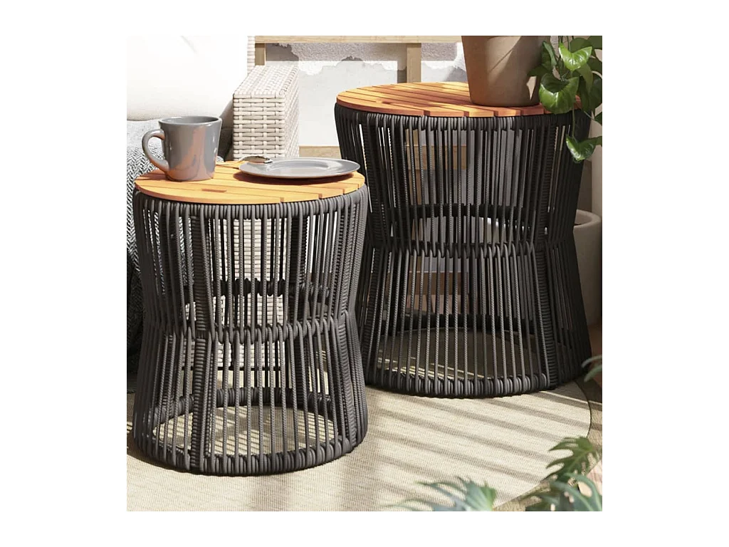 Tables d'appoint de jardin 2 pièces dessus en bois gris poly rotin