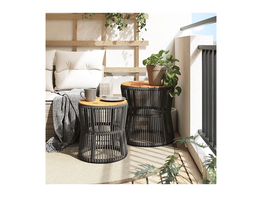 Tables d'appoint de jardin 2 pièces dessus en bois gris poly rotin