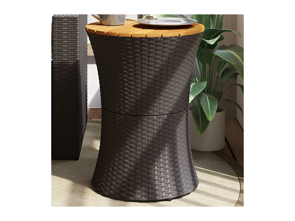 Table d'appoint de jardin forme tambour noir rotin bois massif
